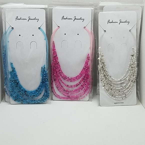 Bulk 6 Piece Necklaces 2 of Each Pink Blue White - Picture 1 of 1